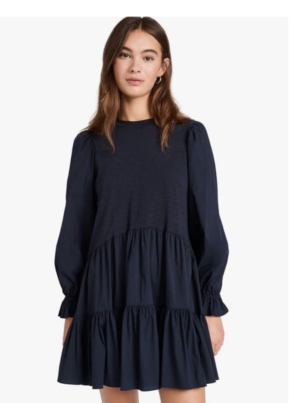 Cinq a Sept 5a7 Tammie Mixed Media Navy Tiered Navy Dress